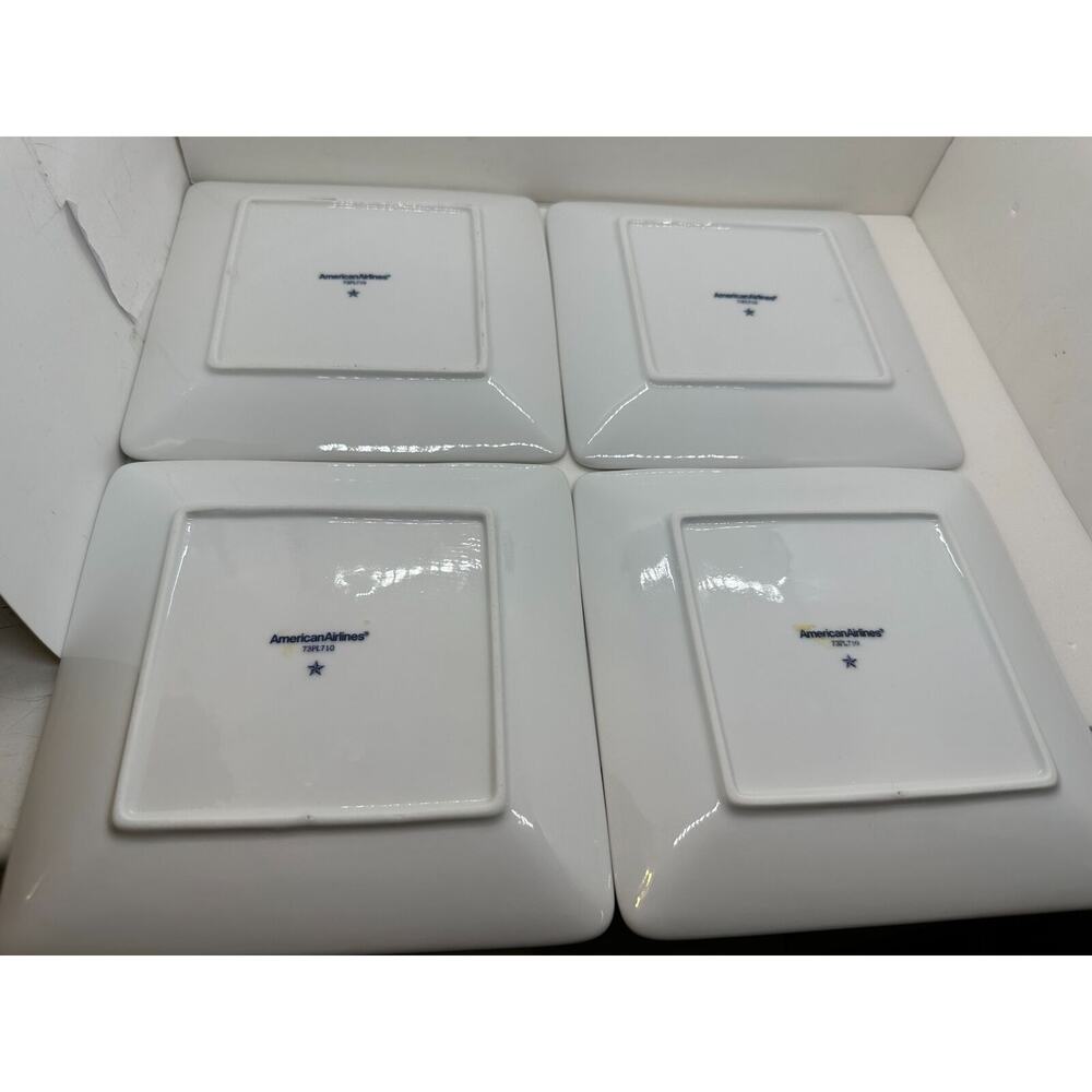 American Airlines Porcelain Square Entree Plate 73PL710 Blue Logo Set of 2 7x7"